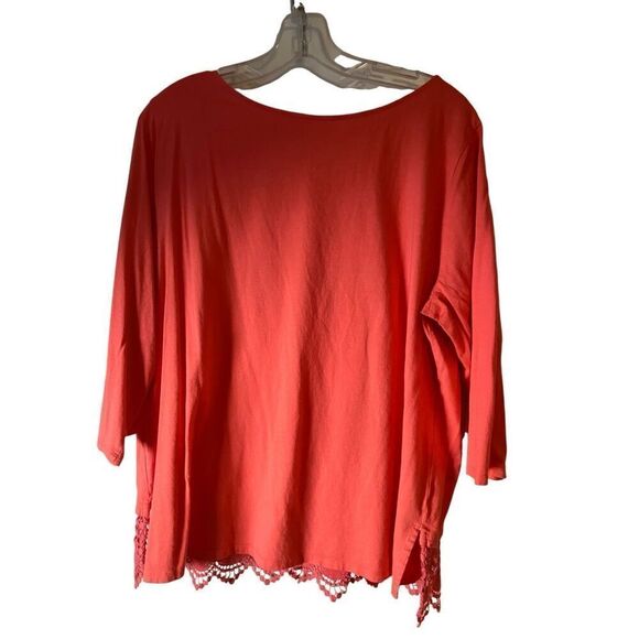 St John’s Bay Lace Trimmed Orange Tee 1X - Picture 2 of 10